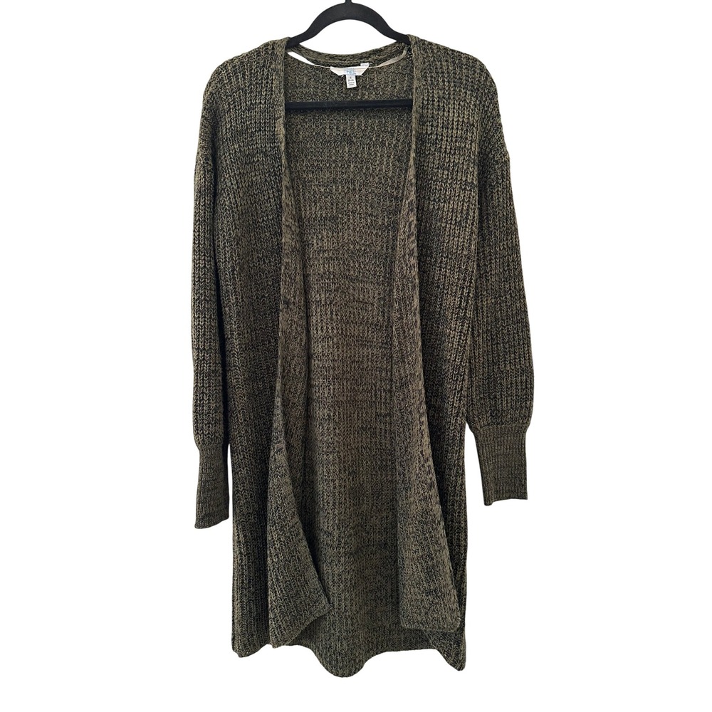 Time and Tru Womens Olive Knit Open Front Cardigan Size S Boho Western Cozy Fall